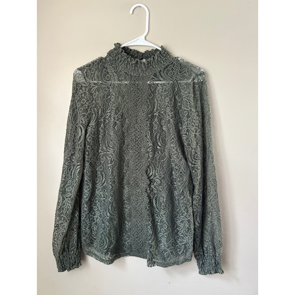Cable & Gauge Lace Mock Neck Long Sleeve Blouse Women's M Whismical Fairy